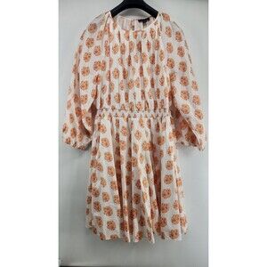 J.Crew Womens XL Orange White Floral Smocked Waist Mini Dress NWT
